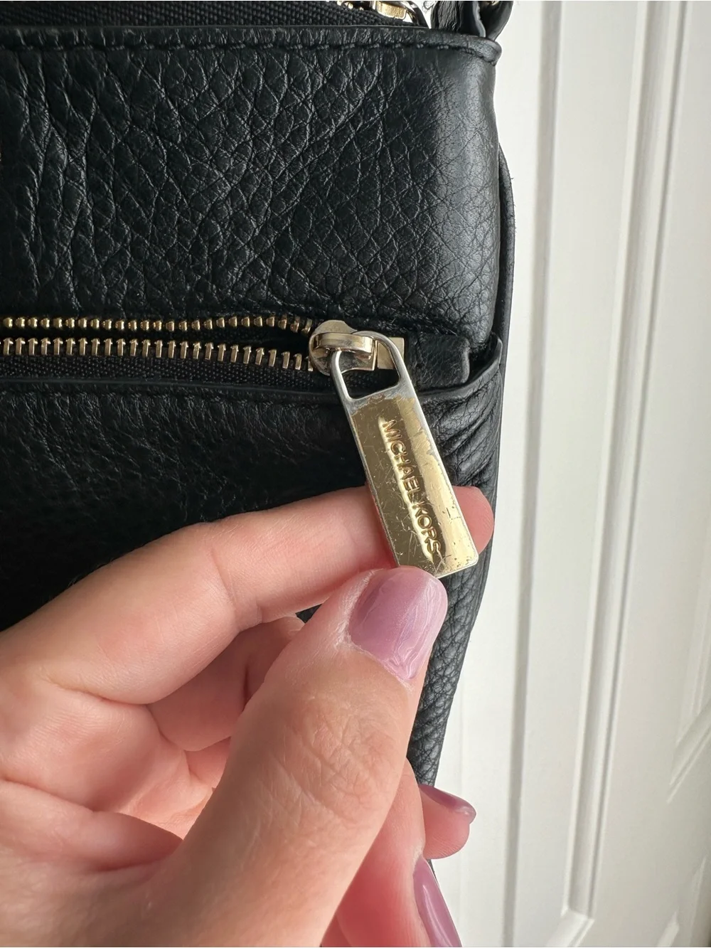 Michael Kors Black Pebbled Leather Crossbody Purse | Gold Hardware